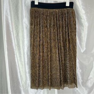Xhilaration Metallic Gold Silver Pleated Midi Skirt Summer Party Skirt XL
